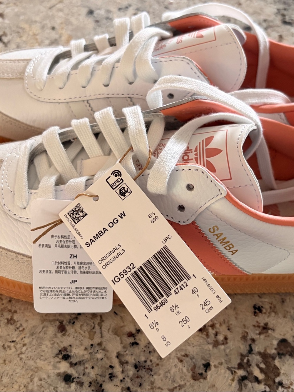 adidas Samba OG W White with Coral Pink Leather Sneakers